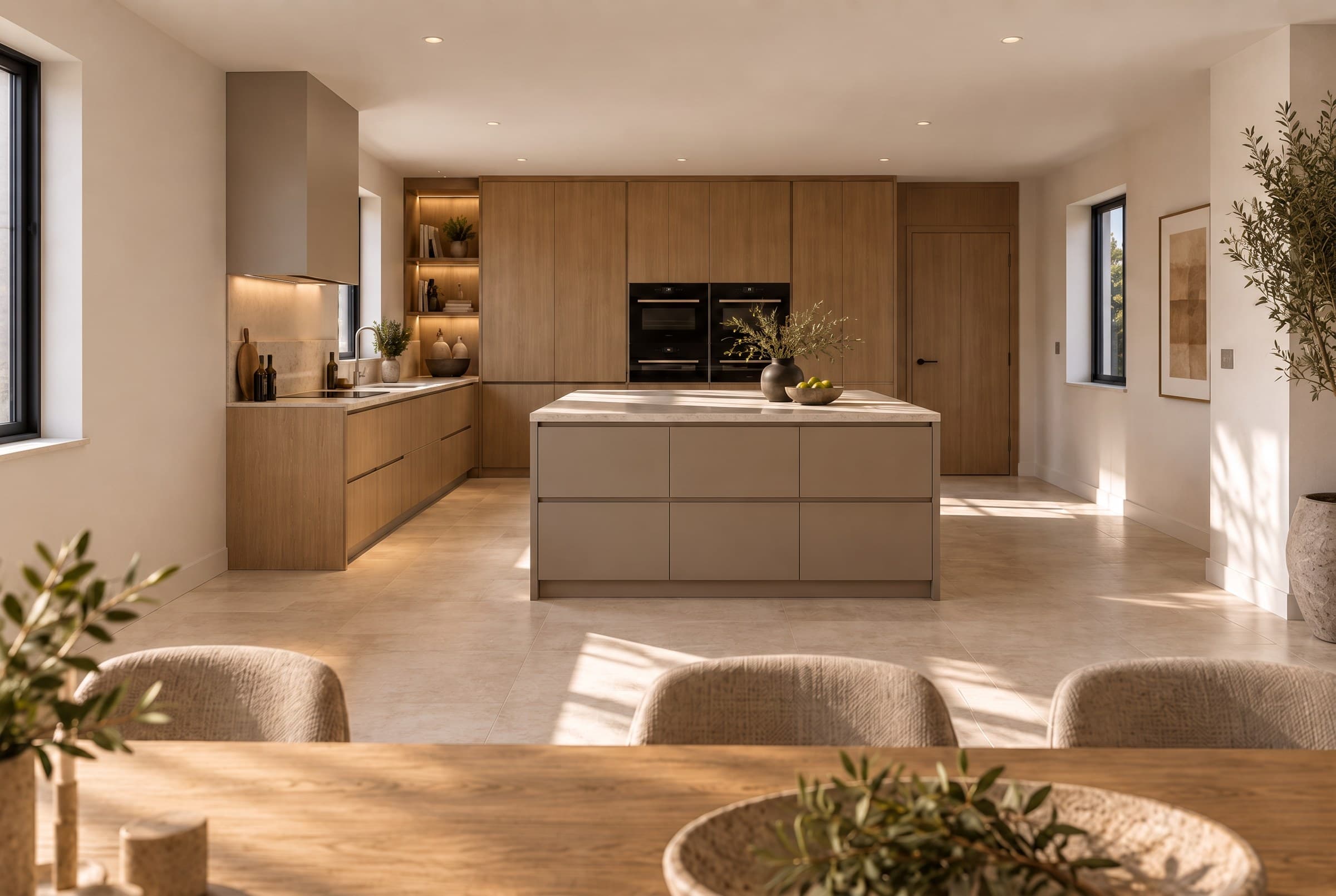 Open plan kitchen, dining and family room